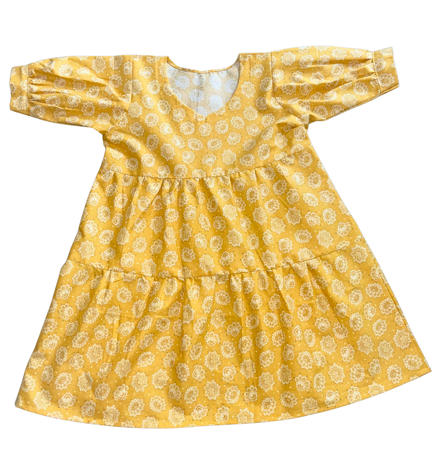 Sunny Floral Dress with Gathered Sleeves for Kids - Hand-Sewn