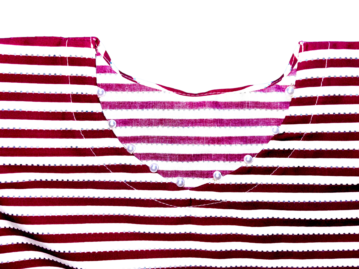 Pink Striped Baby Dress with Lace and Beaded Neckline