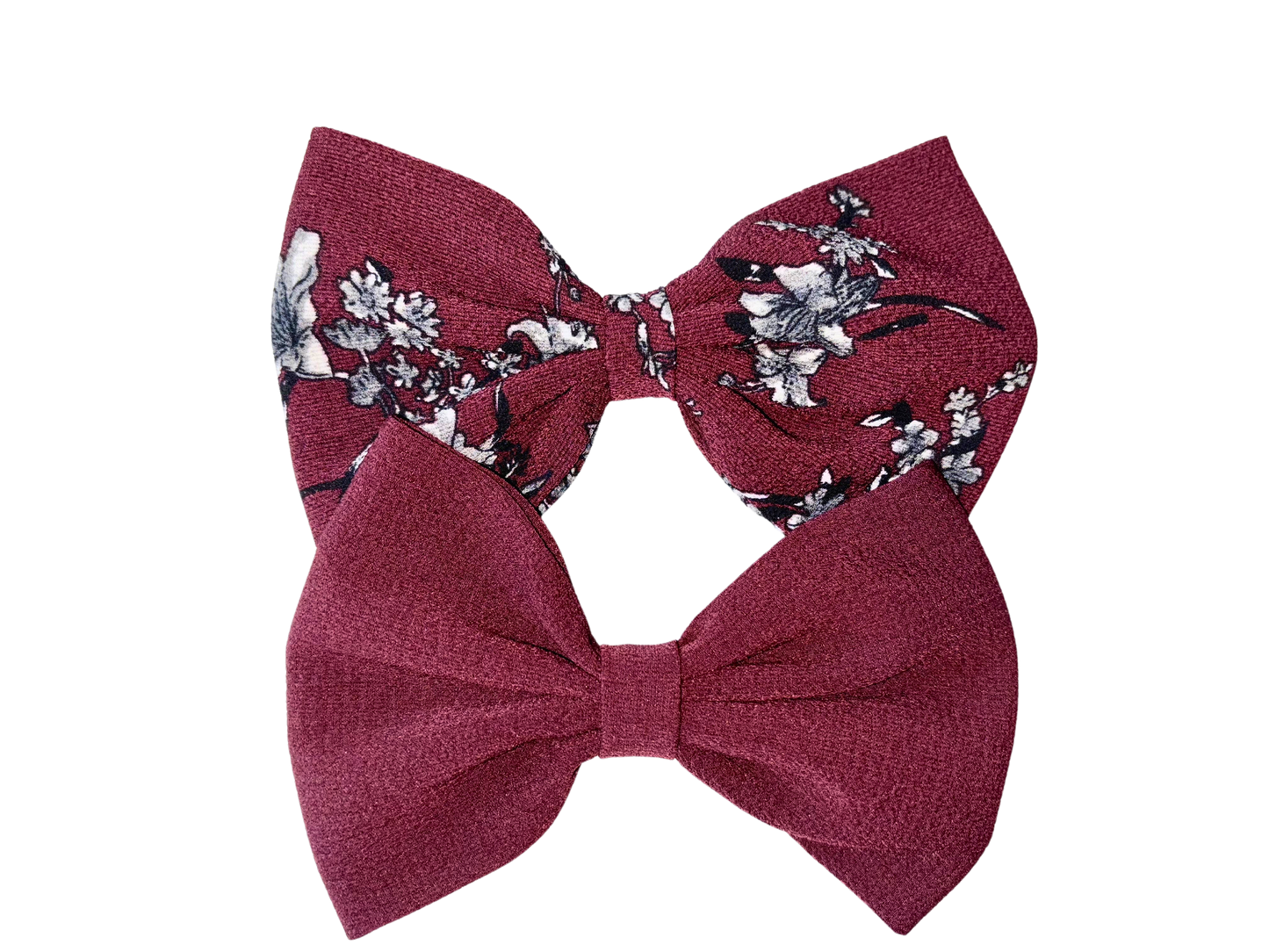 Classic Maroon Hair Bow - Floral and Plain Variations