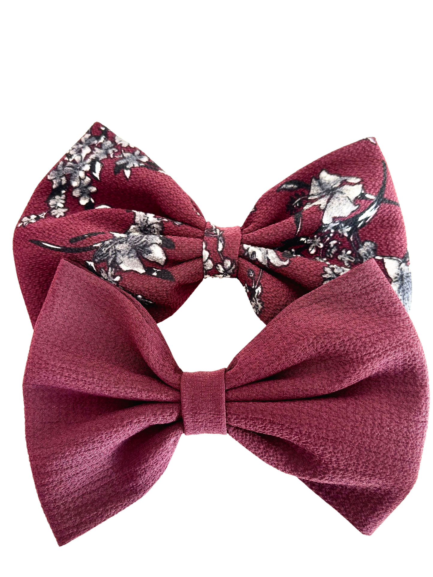 Classic Maroon Hair Bow - Floral and Plain Variations