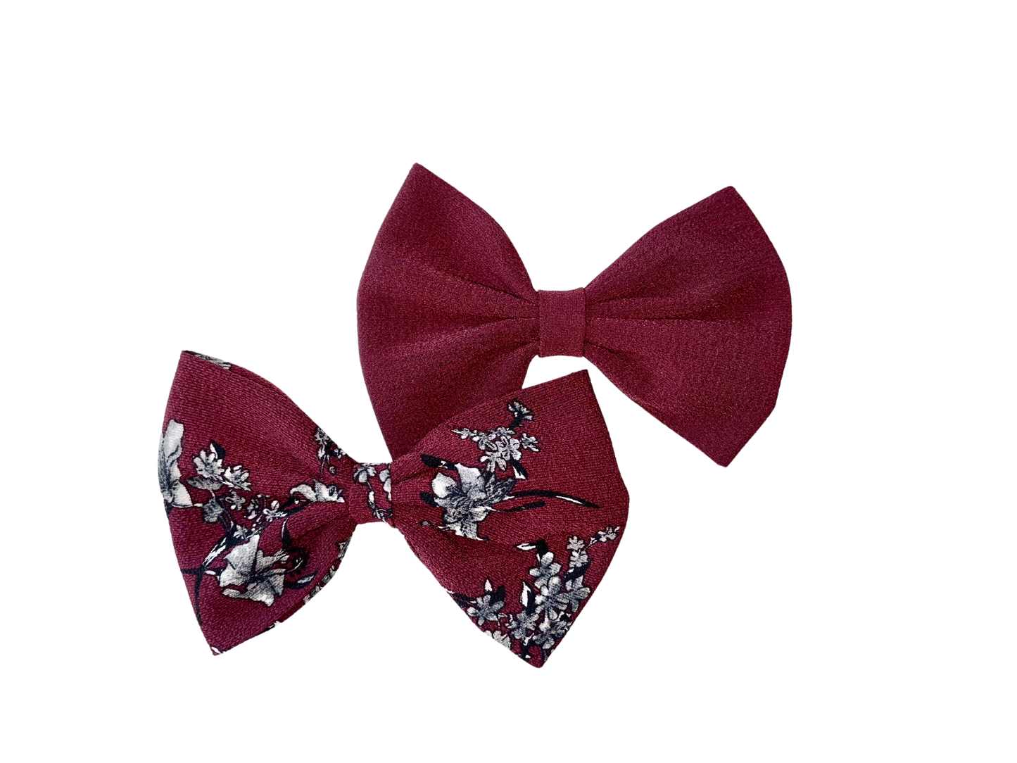 Classic Maroon Hair Bow - Floral and Plain Variations