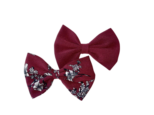 Classic Maroon Hair Bow - Floral and Plain Variations