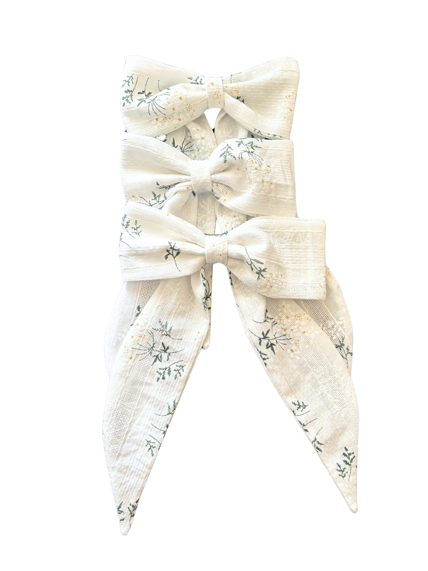 Gentle Floral Tailed Hair Bow - Embroidered