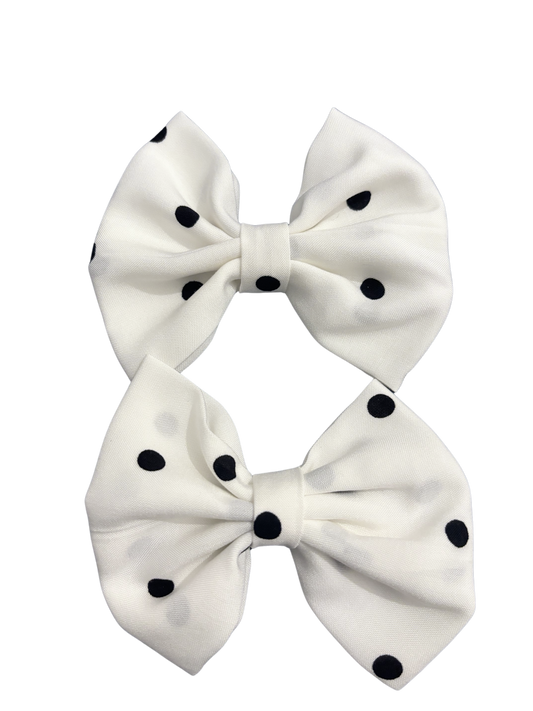 Cute Polka Dot Hair Bows - Black Dots on White