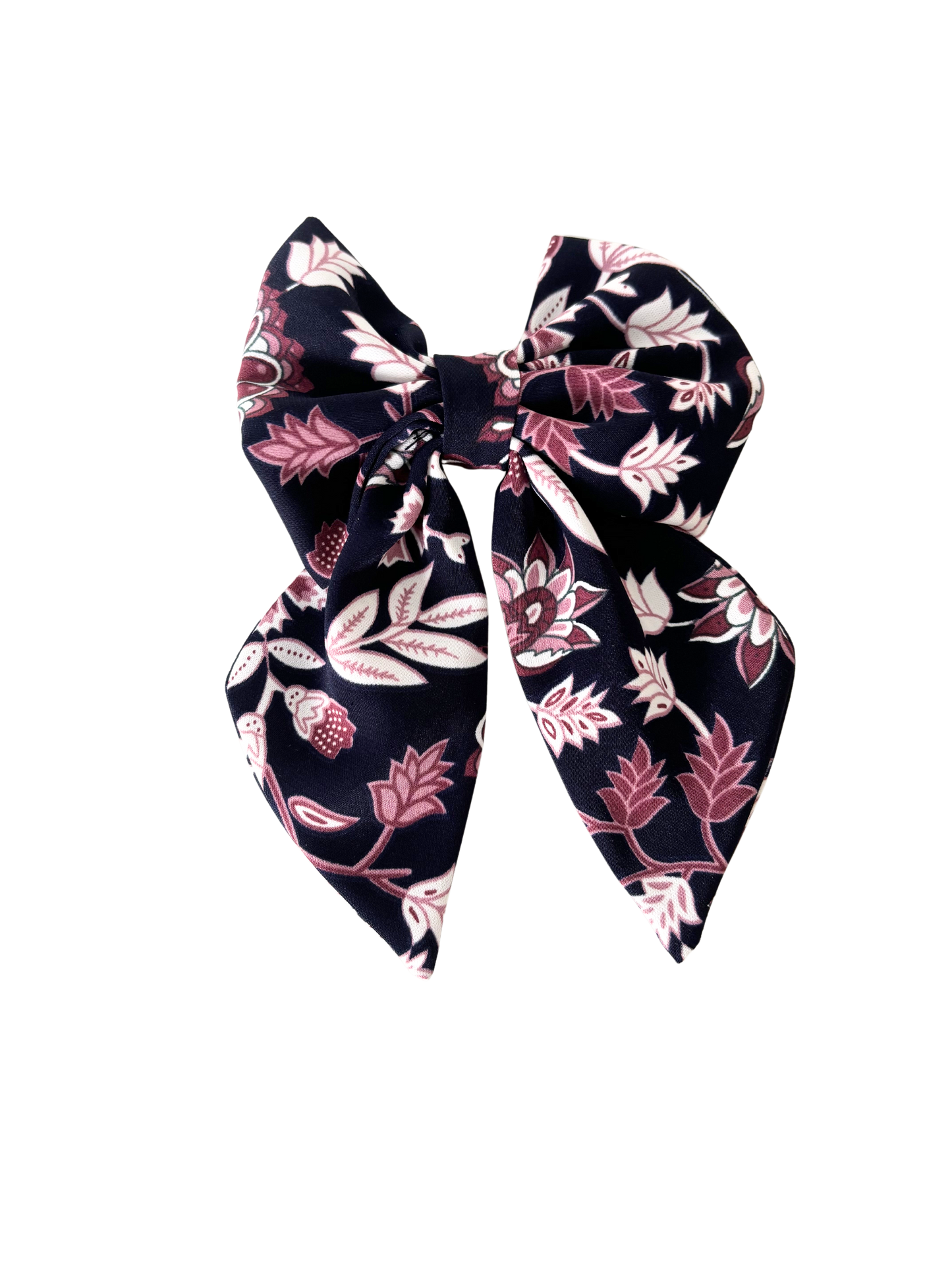 Floral Navy & Pink Hair Bow