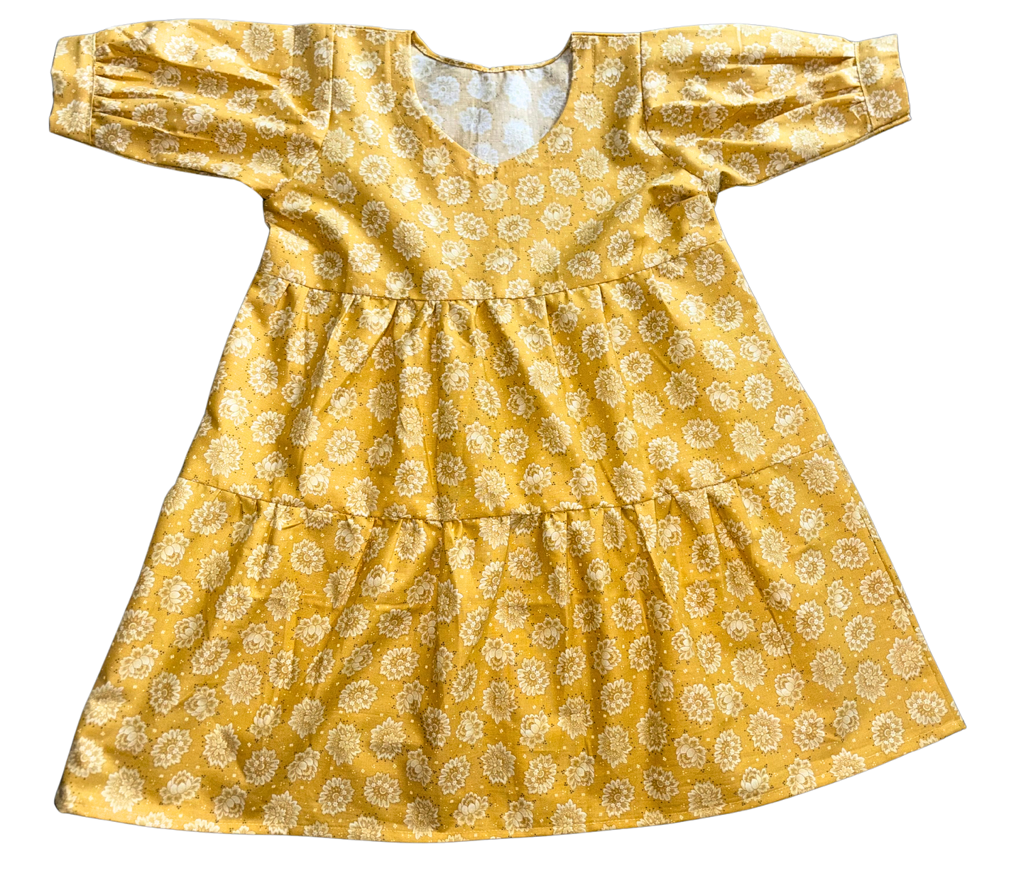 Sunny Floral Dress with Gathered Sleeves for Kids - Hand-Sewn
