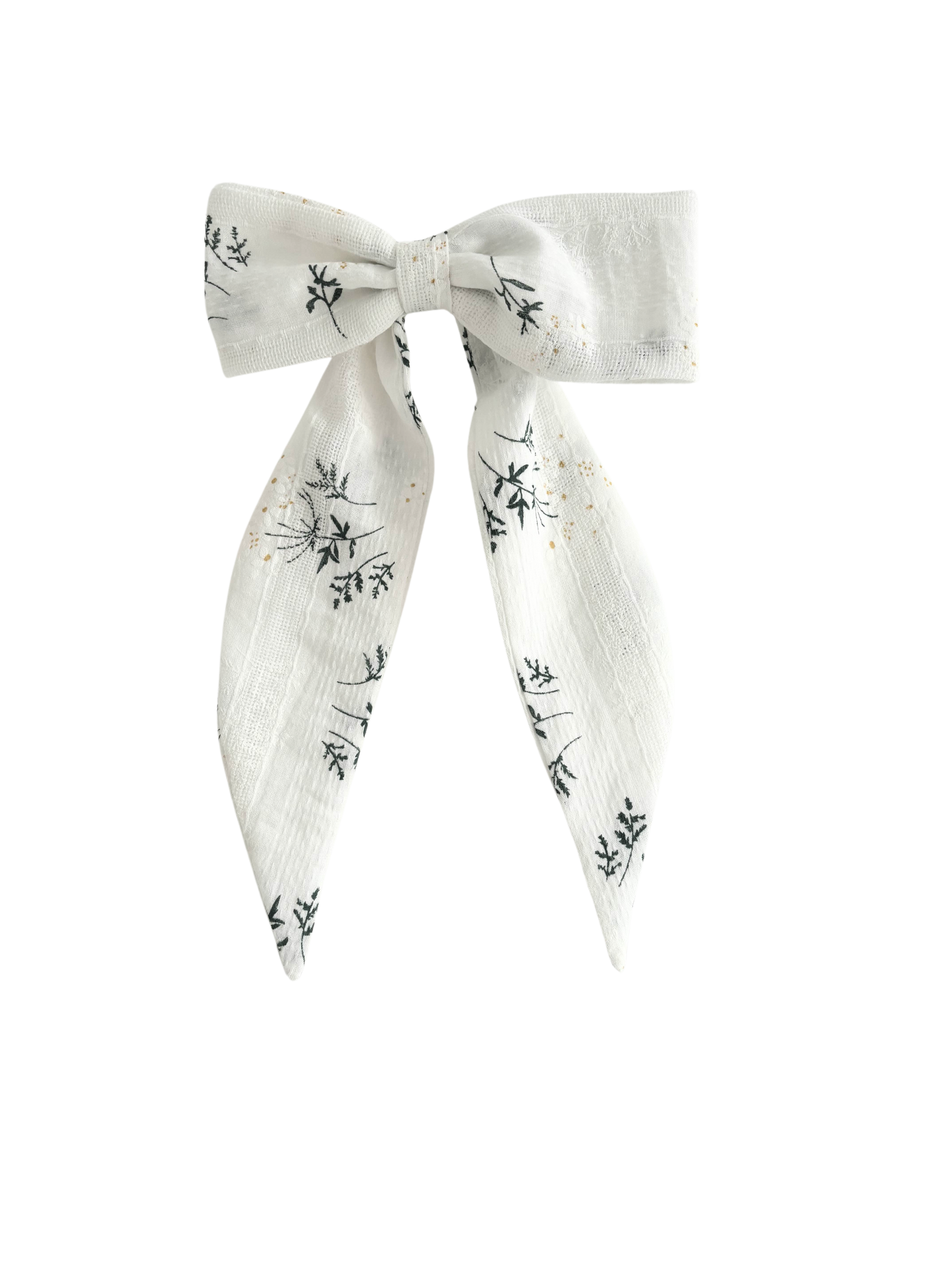 Gentle Floral Tailed Hair Bow - Embroidered