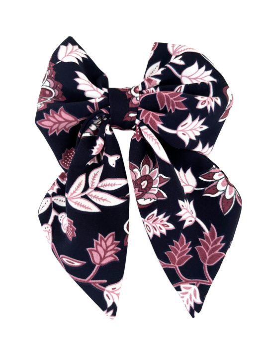 Floral Navy & Pink Hair Bow